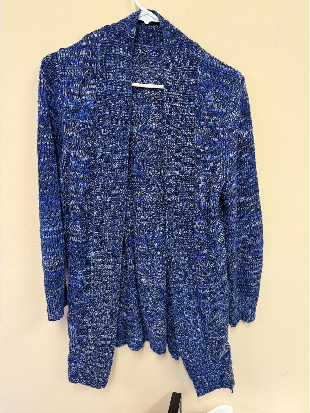 Blue and Gray Knit Women's Cardigan Sweater